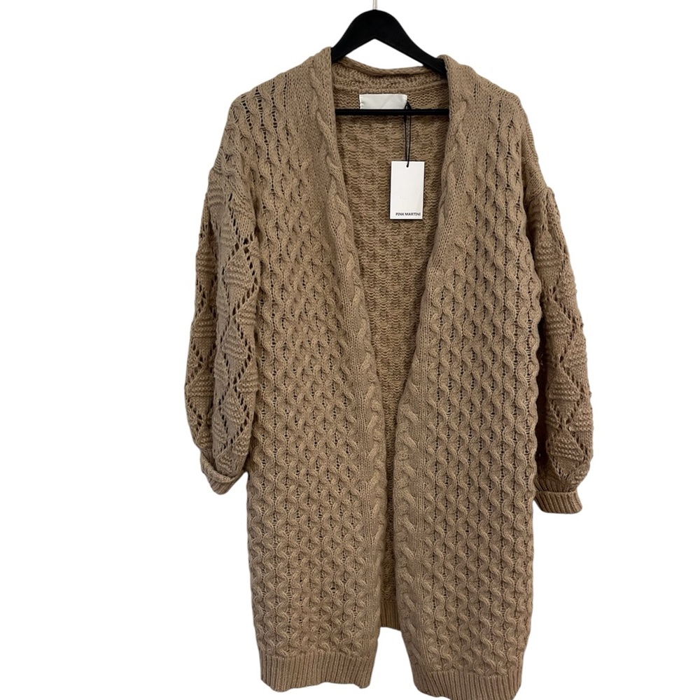 Pink Martini Tan Cable Knit Cardigan